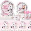 81Pcs Cowgirl Horse Party Decorations Tableware,Horse Lovers Party Tableware Set Pink Cowboy Girl Mustang Party Decorations.