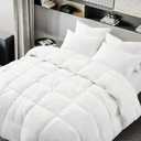 Goose Feather Down Comforter Queen Size, White 100% Cotton Duvet Insert, All Season Hotel Bedding Fluffy Cotton Comforter with Corner Tabs (White, Queen)