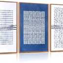 Aurlan Blue and White Abstract Dots Shapes Framed Wall Art(16"x24"), 3 PCS Minimalist Grunge 3D Textured Canvas Artwork, Large Modern Geometric Illustration Art Wall Decor for Office Living Room Bedroom