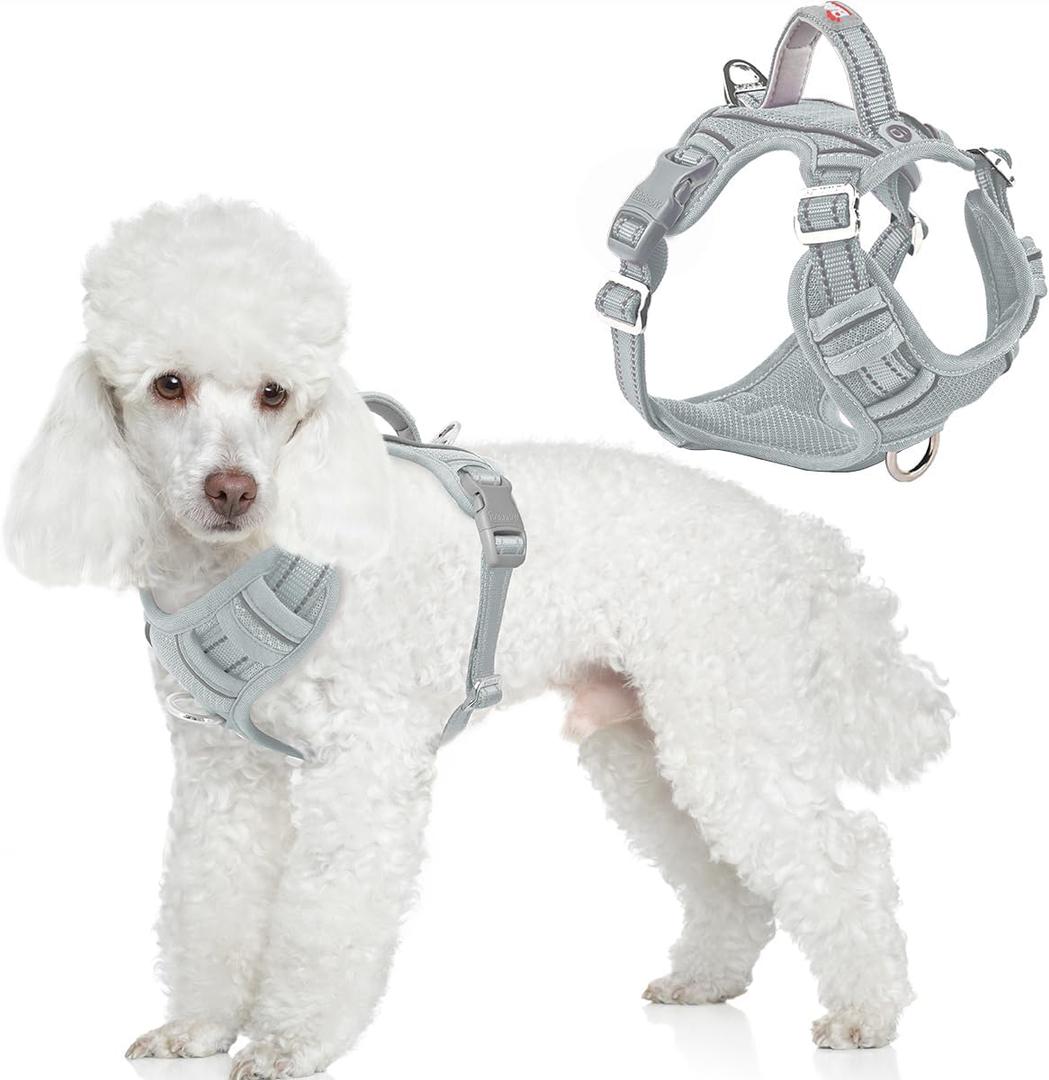 BARKBAY Dog Harness No Pull with ID Tag Pocket - Heavy Duty, Reflective, Easy Control for Large Dogs(Grey,Small)
