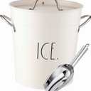 Rae Dunn Ice Bucket with Scoop - Stainless Steel Bucket with Handle, Lid and Ice Scooper - 4 Qt. Storage Bin for Ice Cubes for Bars, Parties, Backyard Barbeques, Picnics, and Camping (White)