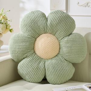 Flower Pillow,Sage Green Throw Pillows Flower Shaped Daisy Cushion Seating Floor Pillows Home Decorative Seating Cushions (15.75in)