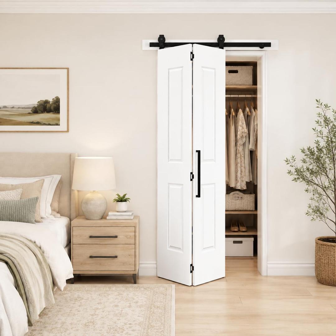 BarnSmith 36 in.x 84 in. Bifold Barn Door, Raised 2-Panel White Primed Door