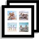 Hongkee 10x10 Picture Frame Set of 2, Real Glass and Black Collage Frame, Display Pictures Four Opening 4x4 With Mat or 10 x 10 Without Mat for Wall Hanging or Tabletop