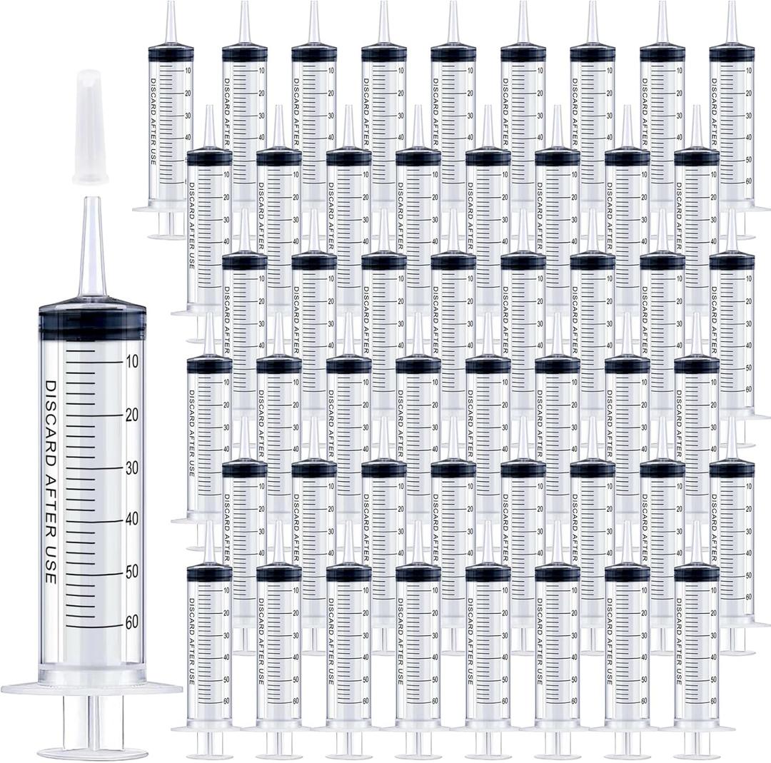 50 Pack 60mL Syringes with Catheter Tip and Cap Plastic Large Syringes for Liquids, Jello shot Party, Medicine Student, Oral, Scientific Labs, Measuring, Dispensing, Home Care