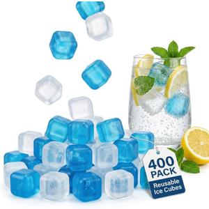 400 Pack Reusable Ice Cubes for Coolers Drinks, BPA-Free Plastic Cubed Ice Packs for Lunch Boxes, Non-Diluting Refreezable for Outdoor Ice Bath Whiskey Coffee Bars Party Camping