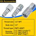 1/2" Npt High Flow Air Hose Fitting Set 5PCS Industrial Air Connect Fitting Coupler 2PCS and I/M Plug 3PCS Hose Connectors Compressor Accessories Quick Connect