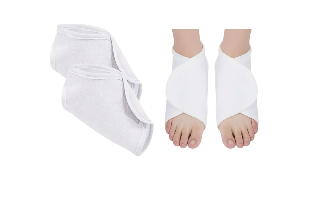 Castor Oil Pack Wrap for Ankle Support 2pcs, Adjustable Ankle Wrap for Plantar Fasciitis Relief, Reusable Plantar Fasciitis Brace Castor Oil Compress, Gifts for Men Women Mom Dad Wife, White