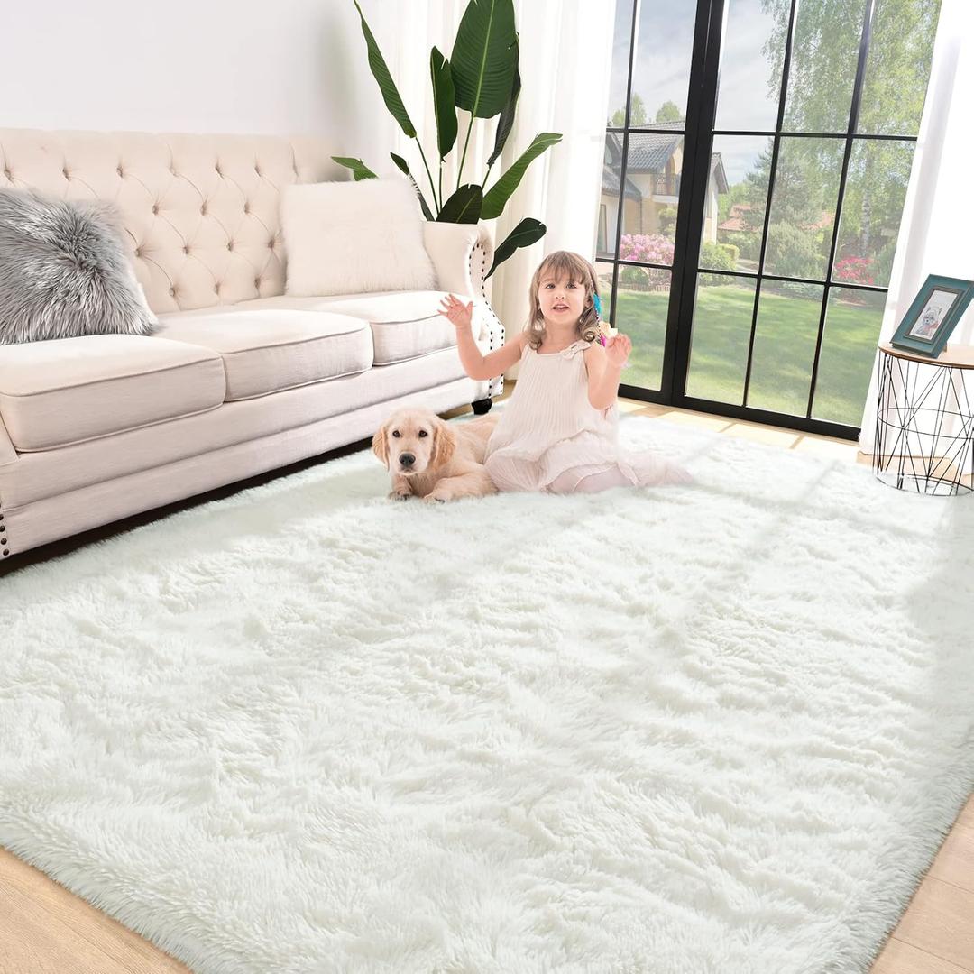 Jelymark Super Soft Shaggy White Rug for Bedroom, Fluffy Carpet for Home Decor, Fuzzy Indoor Plush Area Rug for Living Room, Furry Floor Dorm Rugs for Children, 5x8 Kids Girls Cute Nursery Rug