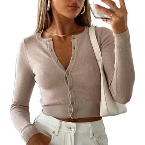 Giraropa Women's 2024 Cropped Cardigan Long Sleeve Button Down Lightweight Shrug Ribbed Knit Sweater Tops, S