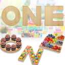 Baby Shower Charcuterie Letter ONE 3PCS Fillable Letter Trays for Food, Cupcake Chocalater Candy Wood Decorative 12 Inch Tray for 1st Birthday Baby Shower Party Food Dessert Table (ONE-Brown)