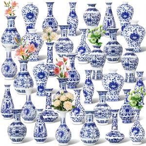 Maxcheck 36 Pcs Small Blue and White Porcelain Vase Mini Chinoiserie Bud