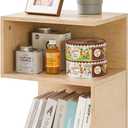 IBUYKE S-Shaped Nightstand, 3-Tier Wood Nightstand with Open Storage, Minimalist End Table for Small Spaces, Easy Assembly, Bedside Table for Bedroom, Natural UWST004R