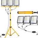50000Lumen LED Work Lights with Stand - 3 Head Portable Work Light with IP65 Waterproof, Adjustable Stand, 16ft Cord for Construction Sites, Garage, Warehouse Lighting - Indoor Outdoor