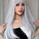 ENTRANCED STYLES White Wig with Bangs Long Straight White Wigs for Women Cosplay Wigs for Gril Natural Hairline Heat Resistant Synthetic Wig for Daily for Cosplay Party Halloween
