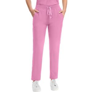 Kitmaz Scrub Pants for Women, Mid Rise Stretch Anti-Wrinkle Skinny Straight Leg Cargo Pants with Yoga Waistband & 10 Pockets M