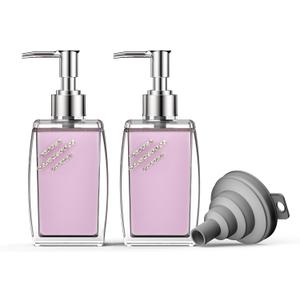 Purple Soap Dispenser with Refillable Plastic Pump for Bathroom Sink or Kitchen Counter, Ideal for Hand Soap, Liquid Soap, Dish Soap, or Lotion Use (2 Pack Lavender)