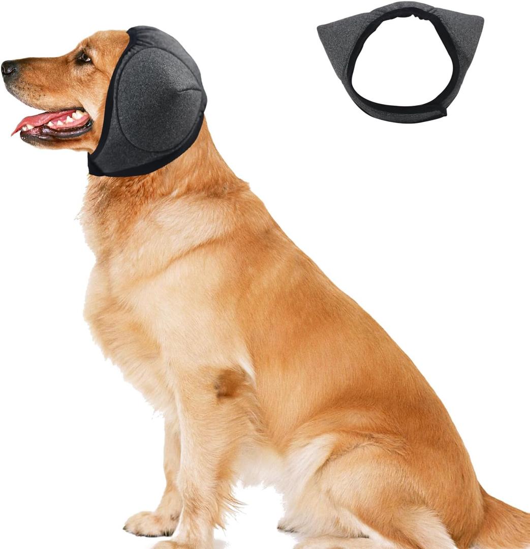 Triangle-Design Dog Ear Covers  Upgraded Water-Resistant Ear Protection for Dog Bathing, Grooming & Swimming, Adjustable Reusable Wrap for Noise & Blow-Dry Relief (Grey, M)