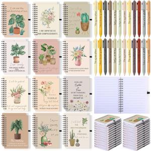 Kosiz 48 Pcs/24 Set Positive Affirmation Gifts Bulk for Women Men Gratitude Spiral Journals with Pens Motivational Notebooks Back to School Gifts for Students Employee Coworker Teacher Nurse (Flower)