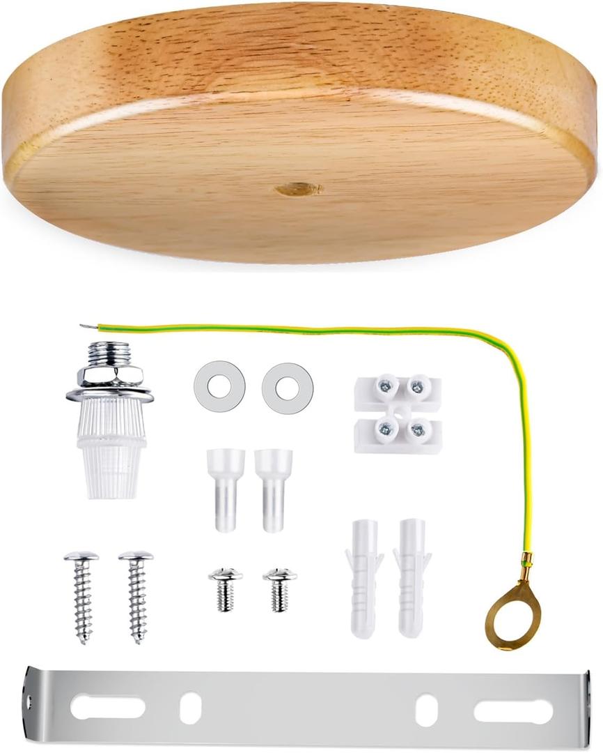 Arturesthome 7" Wood Ceiling Canopy Light Kit Rewind Single Hole with Hardware, Ceiling Plate for Pendant Lighting Chandelier, Screw Fixing on Both Sides (7.08 Inch)