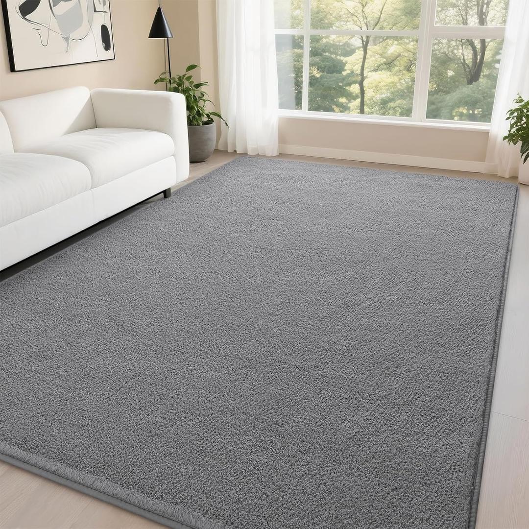 DweIke Modern Area Rugs for Living Room Bedroom, 5x7 Grey Thickened Memory-Foam Throw Carpet, Super Soft Kids Boys Girls Rug, Non-Slip and Washable Carpets for Dorm Nursery Classroom Decor