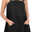 Veseacky Women Bath Wrap Towel for Womens Shower with Pocket Adjustable Spa Robe & Facial Headband (Black, L)