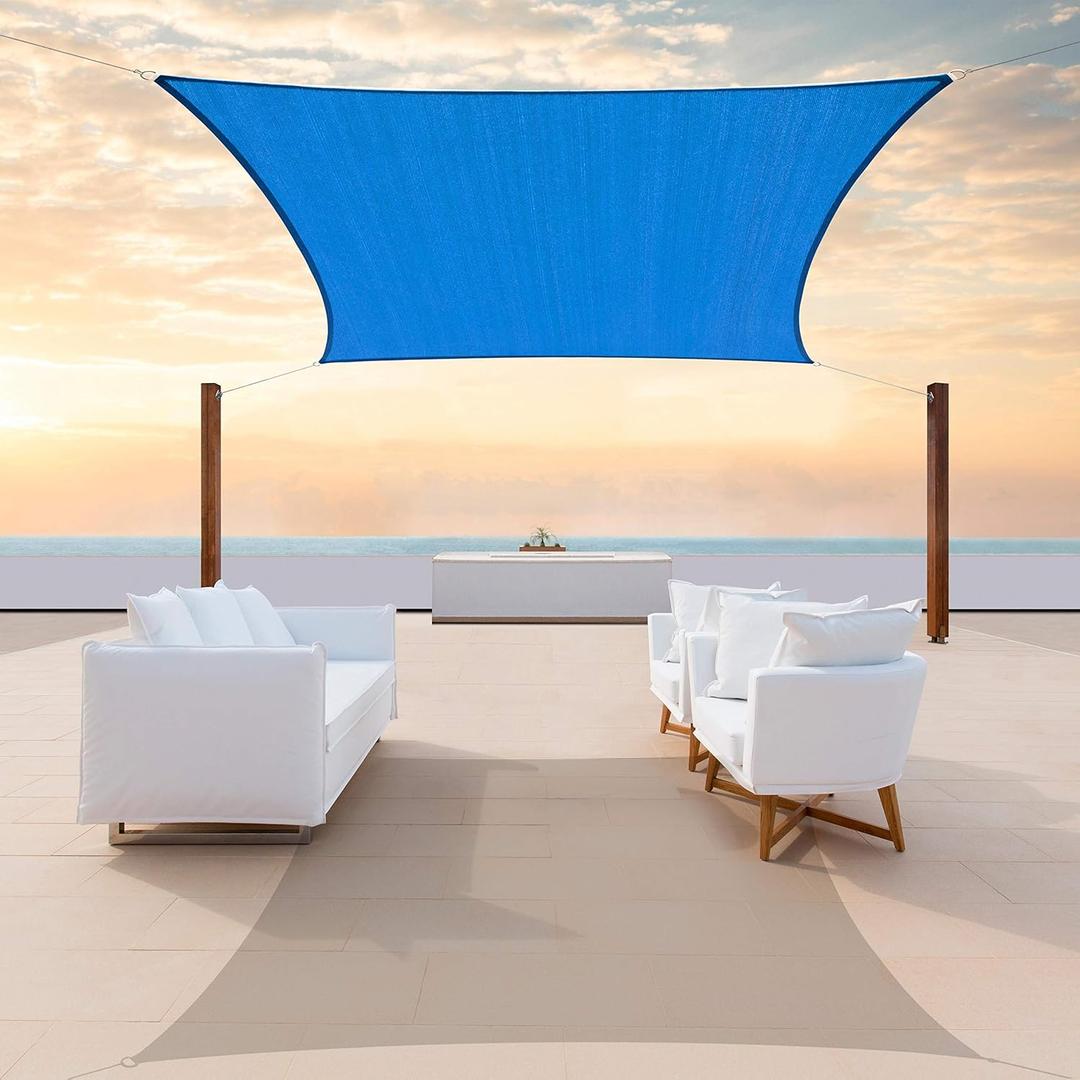 ColourTree 10' x 10' BlueSun Shade Sail Rectangle CTSLR10 - Canopy Mesh Fabric UV Block UPF50 - Commercial Heavy Duty - 190 GSM  