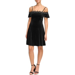 Kensie Women's Velvet Off The Shoulder Fit & Flare Mini Dress, 10