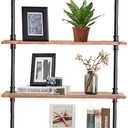 Industrial Pipe Shelving, 24inch Pipe Shelves with Wood Planks, 4 Tier Floating Shelves Wall Mounted Steampunk Real Wood Book Shelves, Retro Rustic Industrial Shelf for Bar Kitchen Living Room