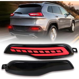 LED Rear Bumper Reflectors Light Fog Brake Tail Lamps Compatible with for Jeep Cherokee 2014-2018 Pair Driver and Passenger Side Replace OEM Stock Reflector Trim (SMOEKD)