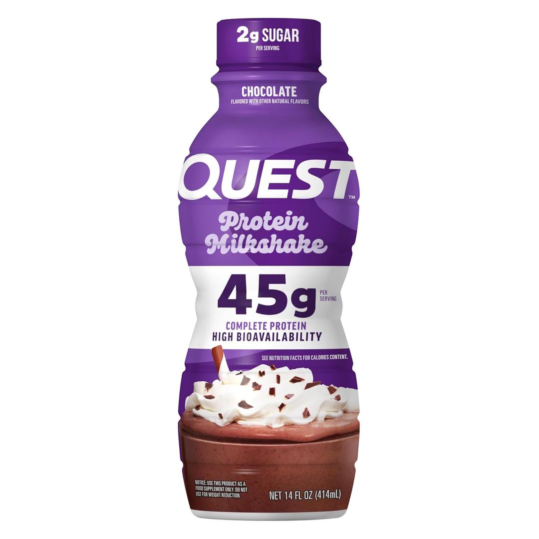 Quest Nutrition Protein Milkshake, Chocolate, 45g Protein, 2g Sugar, High Protein, Low Sugar, Gluten Free, 12pack, 1 Count (EXP 02/24/26)