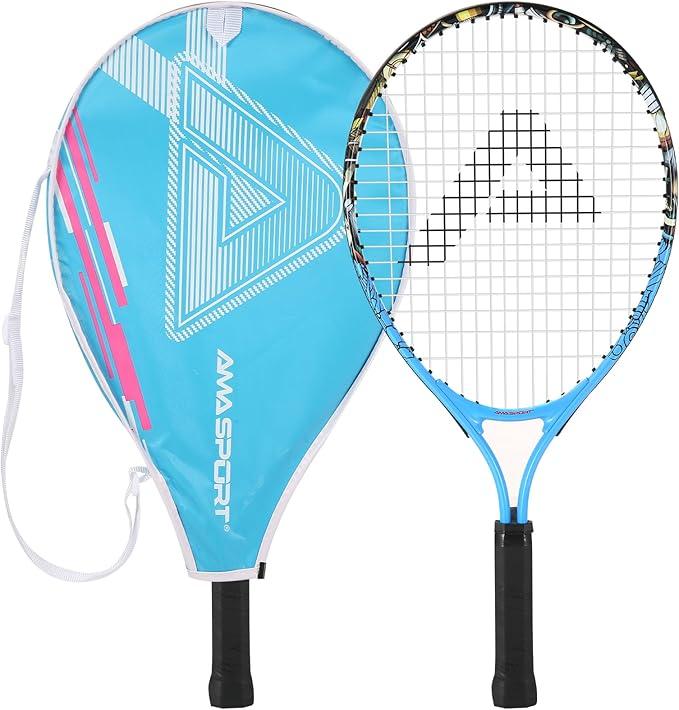 Kids Tennis Racket for Girls & Boys - 23 inch Youth Tennis Racket, Includes 420D Nylon Shoulder Strap Bag (Graffiti Blue)