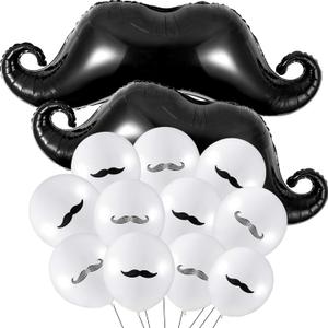 Gejoy 38 Pcs Mustache Balloons Black Father's Day Decorations Large Mustache Balloons Latex Beard Foil Decorations for Little Man, Graduation, Baby Shower Birthday Party Supplies