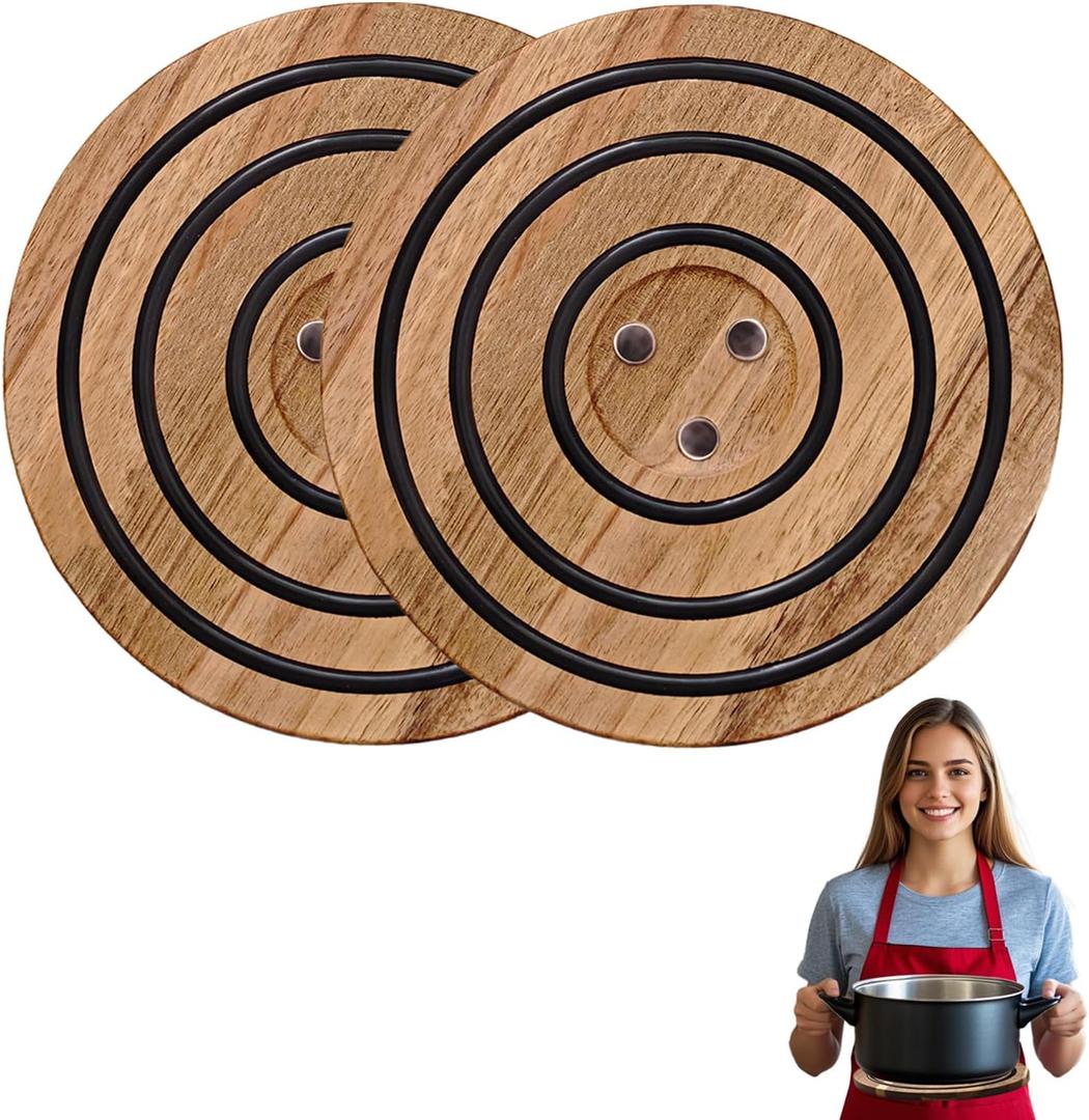 2025 Magnetic Pot Trivet Magnetic Pot Coaster Magnetic Pot Holders Magnetic Wood Trivet Hot Pan Holder Wooden Trivets Tree Non-Slip Pot Rack Mat Magnetic Wooden Trivets for Hot Pots and Pans (2Pcs)