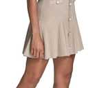 BCBG Women's Sleeveless V-Neck Button Front Pleated Knit A-line Mini Dress (L)