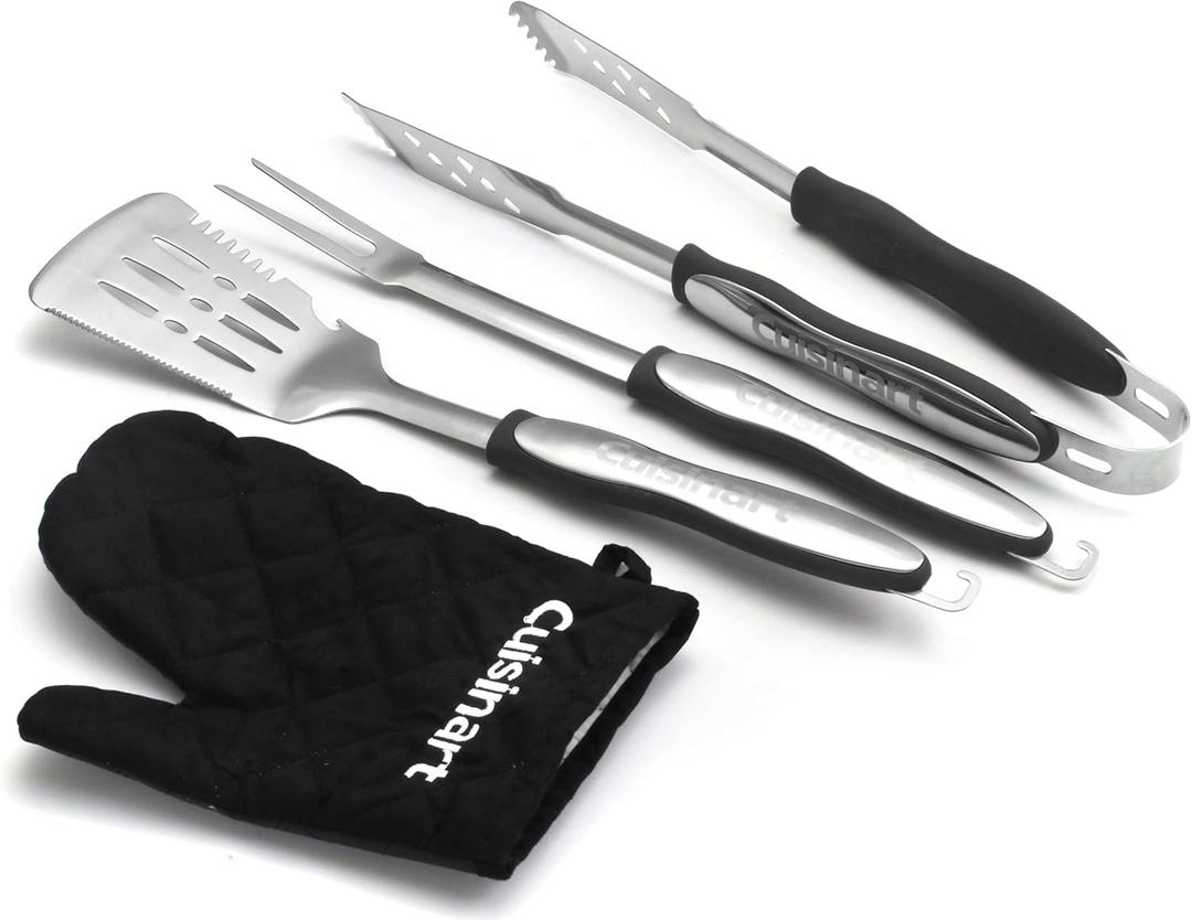 Cuisinart 3Piece Stainless Steel BBQ Grilling Tool Set with Grill Glove Outdoor Grill Accessories, Perfect Grilling Gift for Men, Dads & Grill Masters, CGS-134BL