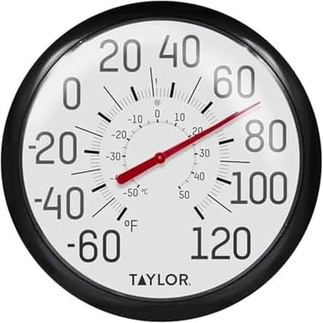 Taylor Big and Bold Wall Thermometer, Indoor Outdoor Thermometer, Wireless Thermometer with Easy to Read Numbers for Patio, Pool, and Indoor Areas, 13.25-inch, Black