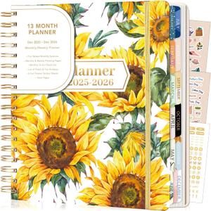 CAGIE 2026 Planner Weekly and Monthly from Dec 2025 to Dec 2026 Hardcover Spiral Bound Calendar Yearly Agenda Planners for Women with Stickers, 8.3 x 9.1, Yellow Sunflower