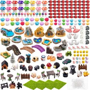240 Pcs Miniature Garden Accessories, Including Animals, Mini Houses, Table and Chairs and Dollhouse Decoration, Miniature Figurines, Micro Landscape Ornaments, Garden DIY Kit, Birthday Gift
