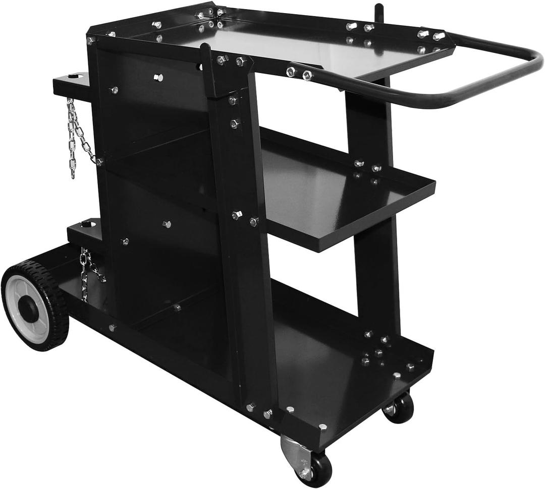 3-Tier Heavy Duty Welding Cart, Welder Cart for MIG/TIG Welder & Plasma Cutter, 400Lbs Capacity Rolling Welding Trolley with 360°Swivel Wheels & Safety Chains