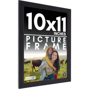 10x11 Frame Black Picture Frame  Complete Modern Photo Frame Includes UV Acrylic Shatter Guard Front, Acid Free Foam Backing Board, Hanging Hardware Wood Wall Frames for Family Photos  no Mat