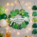 2 x St. Patrick's Day Wooden Shamrock Door Wreath 11"x10" - Handcrafted St. Patrick's Day Decoration, Irish Green Clover Ornament for Indoor Outdoor Home Party Welcome Sign