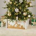 Glitzhome Christmas Tree Collar, 24" L Wooden Nativity Scene Tree Collar Tree Stand Cover Decorative Christmas Tree Skirt Collar for Christmas Decoration