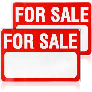 2 Pack for Sale Sign Car Sticker, 12" x 8" Plastic Self-Adhesive Vinyl Sale Sign Decal for Garages Vehicles Boats Large Space for Handwriting for Indoor and Outdoor Advertising Signage (Red)