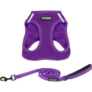 Voyager Step-in Air All Weather Mesh Harness and Reflective Dog 5 ft Leash Combo with Neoprene Handle, for Small, Medium and Large Breed Puppies by Best Pet Supplies - Set (Purple), S