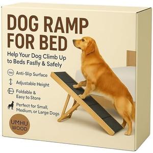 UMHUWOOD Dog Ramp for Couch, Bed, and Car  Adjustable, Portable, Foldable, Non-Slip Wooden Pet Ramp for Small, Medium, and Senior Dogs and Cats  Up to 19.5" High