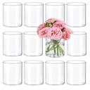 12pcs Glass Cylinder Vases for Centerpieces, 4 Inch Clear Flowers Vase for Wedding Decorations, Glass Hurricane Candle Holder for Home Decor Table Centerpiece