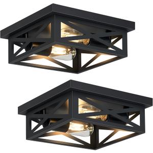 Black Flush Mount Ceiling Light Fixture,2-Light Square Hallway Light Fixtures Ceiling,Light Fixtures Ceiling Mount for Farmhouse,Kitchen,Hall,Bedroom (2 Pack) (10 inch)