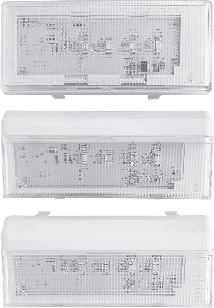 New Upgraded 2pcs W10515057 & 1pc W10515058 LED Light Set with Conical Lens and Frame for Whirlpool Refrigerator Light, Kenmore, Maytag, KitchenAid, Refrigerator,3PCS in One