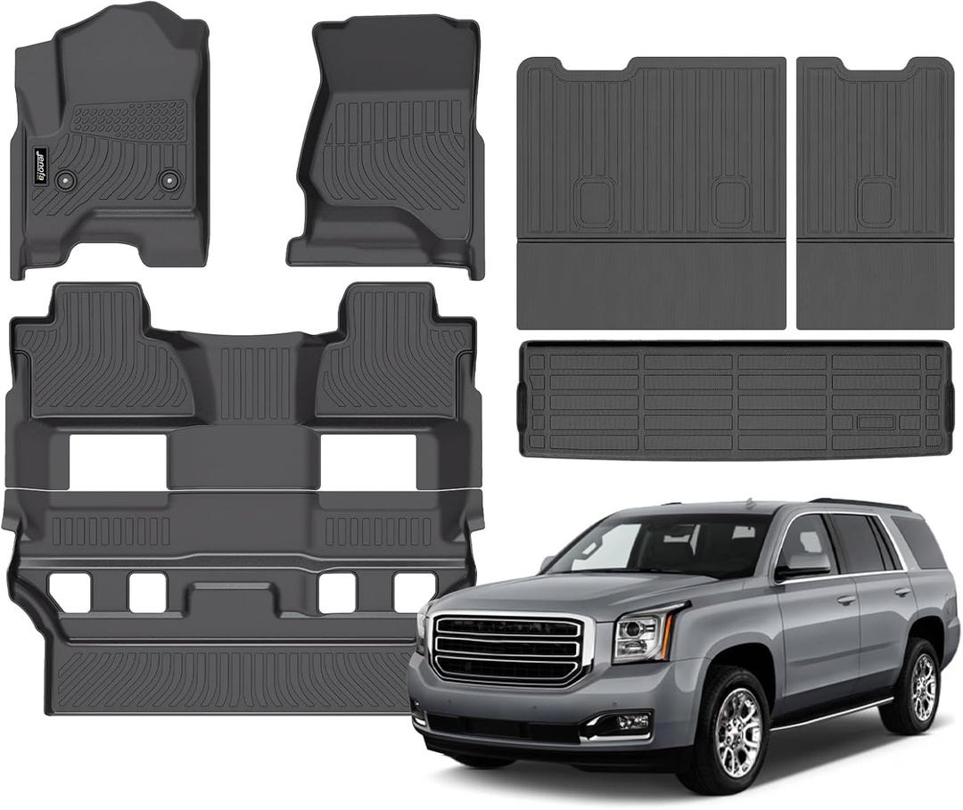 Jenofa-Floor Mats for 2015-2020 Chevy Tahoe for GMC Yukon Denali | SLE | SLT (Not XL)(Bucket Seat) All Weather Floor Mat Car Mat for Tahoe Accessories Floor Mat & Cargo Liner & 3rd Row Back Mat